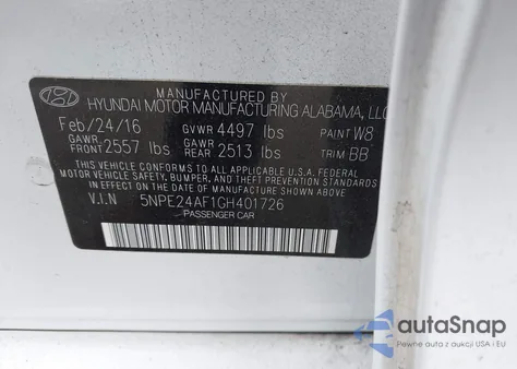 2016 Hyundai Sonata Se из США, поврежденный, VIN 5NPE24AF1GH401726